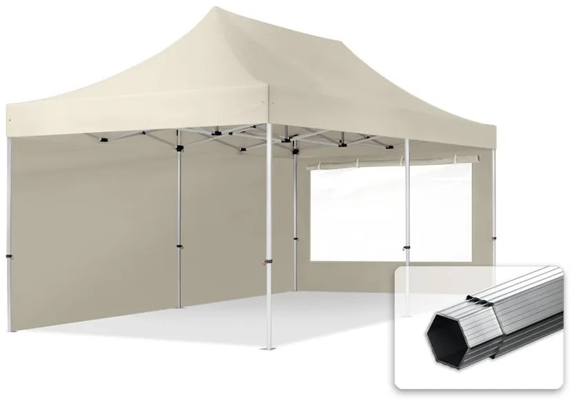 TOOLPORT 3x6m gazebo pieghevole PES con laterali (finestre panoramiche), PROFESSIONAL alluminio, crema - (600231)