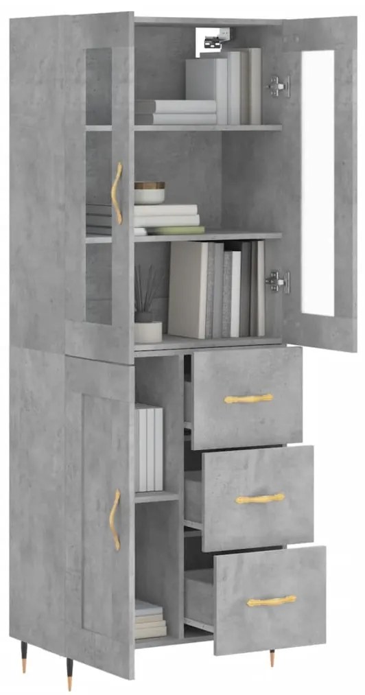 Credenza grigio cemento 69,5x34x180 cm in legno multistrato