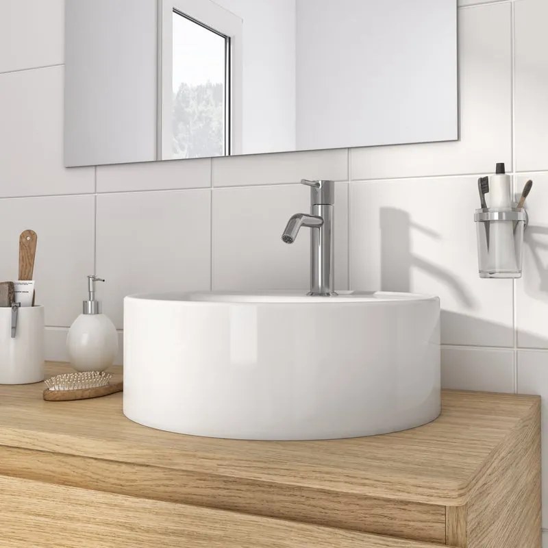 Lavabo da appoggio tondo in ceramica bianco lucido