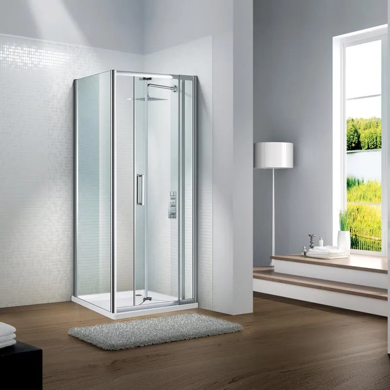 Porta doccia saloon L 110-120 cm x H 195 cm per nicchia in vetro trasparente SP. 6 mm, profilo lucido cromo, serie Slimline