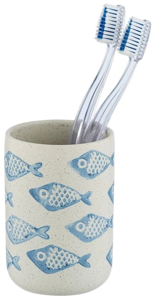 Tazza in ceramica blu e bianca per spazzolini da denti Aquamarin - Wenko
