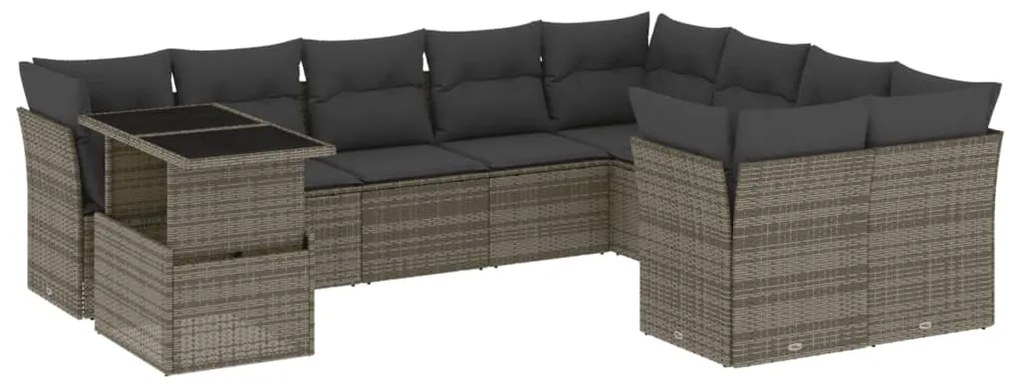 Set divano da giardino 10 pz con cuscini grigio in polyrattan