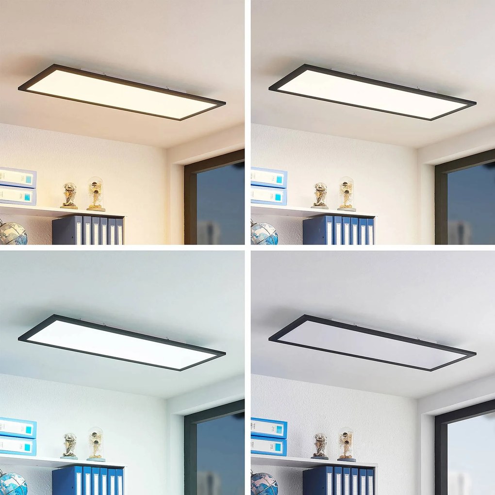 Pannello LED Lindby Nelios, 80 x 30 cm, CCT, nero, metallo Nelios Lindby, dimmerabile, Nero, Soggiorno / Sala da pranzo, Alluminio, Moderno, Pannello LED