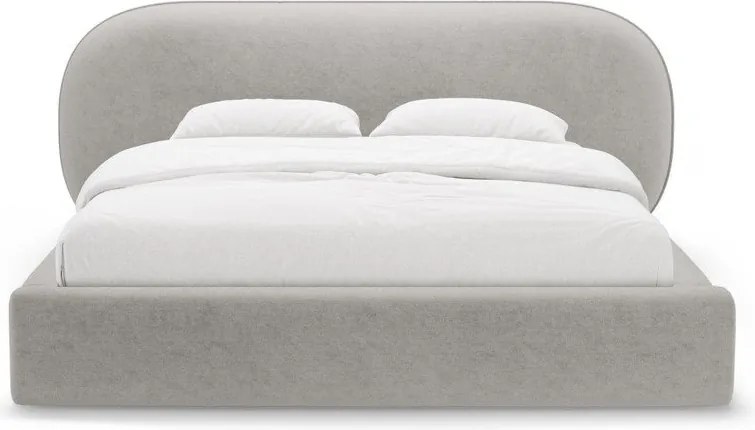 Letto matrimoniale imbottito grigio chiaro con contenitore con rete inclusa 200x200 cm Ovalo – Micadoni
