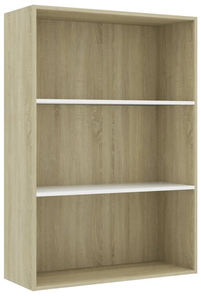 Libreria 3 Ripiani Bianco Rovere Sonoma 80x30x114cm Multistrato