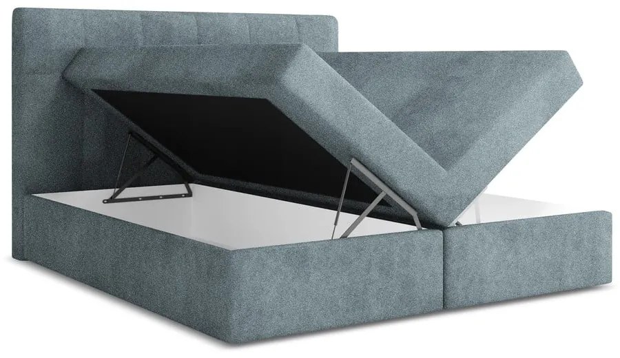 Letto boxspring azzurro con contenitore 180x200 cm Palta – Makamii