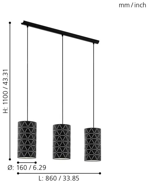 Eglo 98353 - Lampadario a sospensione con filo RAMON 3xE27/40W/230V