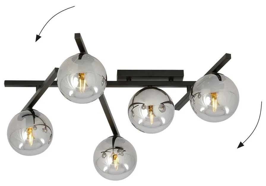 Lampadario da Soffitto in Acciaio e Vetro SMART 5 Nero 5xE14