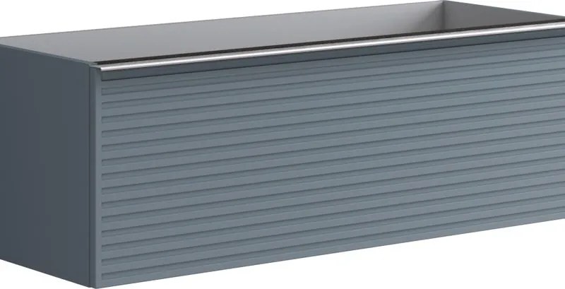 Mobile da bagno sospeso sotto lavabo Pixel stripes 2 cassetti L 120 x H 40 x P 45.5 cm blu indaco laccato opaco e maniglia alluminio brillante