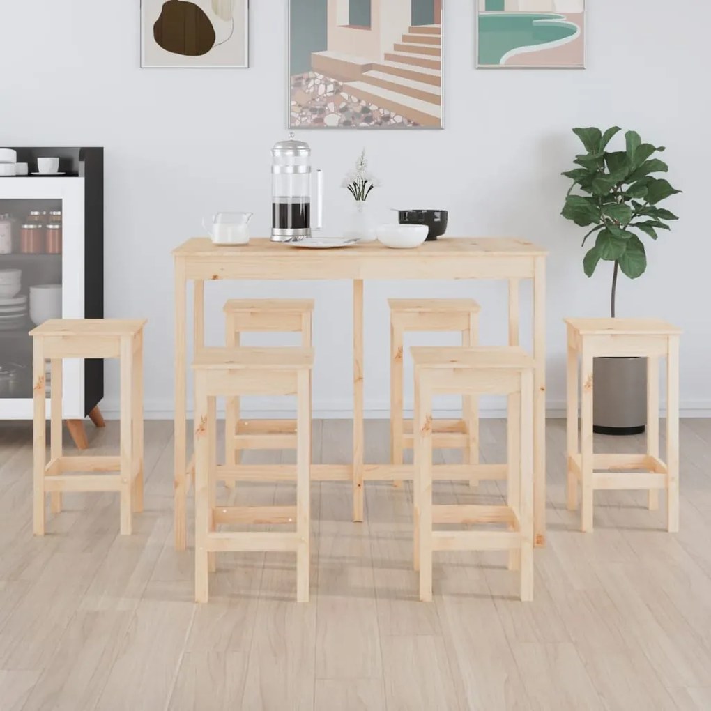 Set Da Bar 7 Pz İn Legno Massello Di Pino /