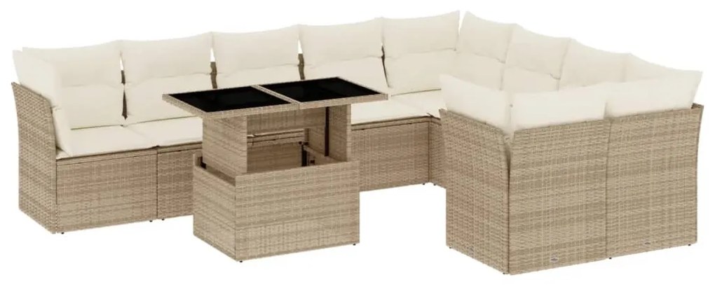 Set divano da giardino 10 pz con cuscini beige in polyrattan