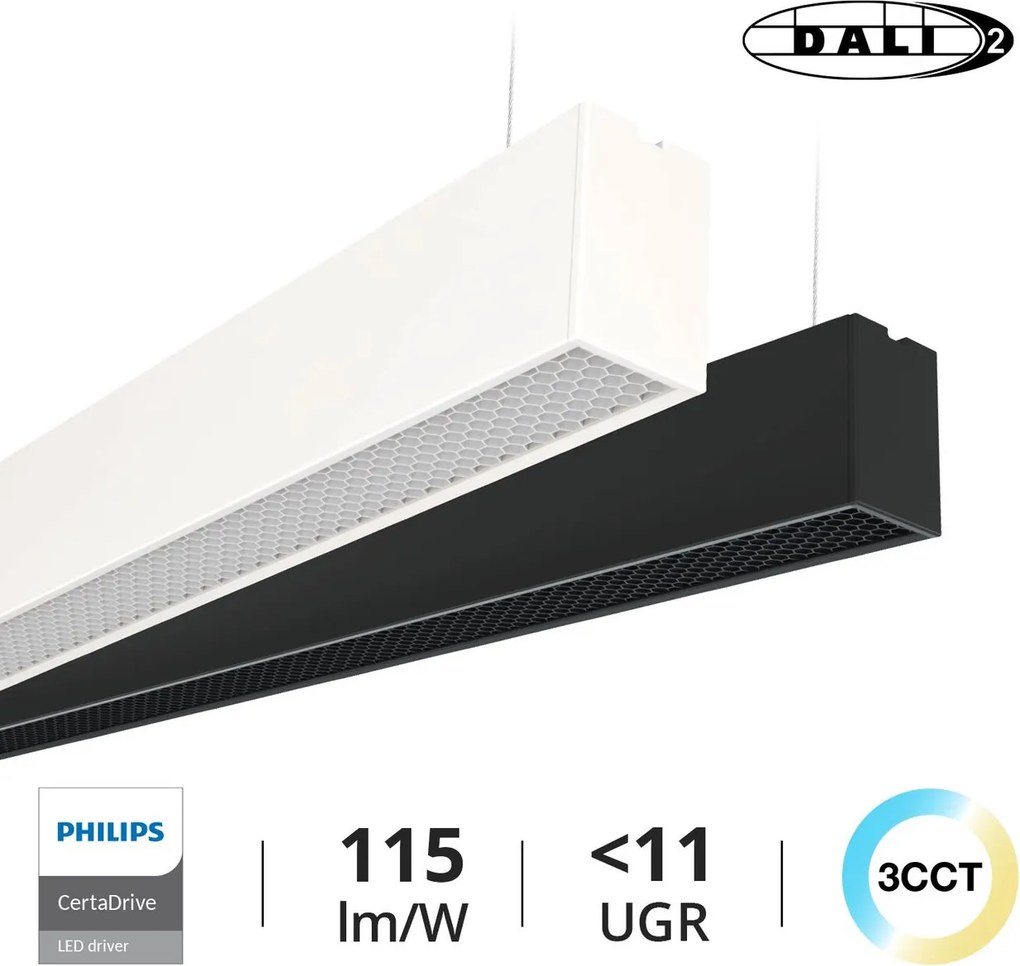 Lampada LED Sospesa 40W 120cm UGR11 DALI2 con driver Philips Bianca o nera
