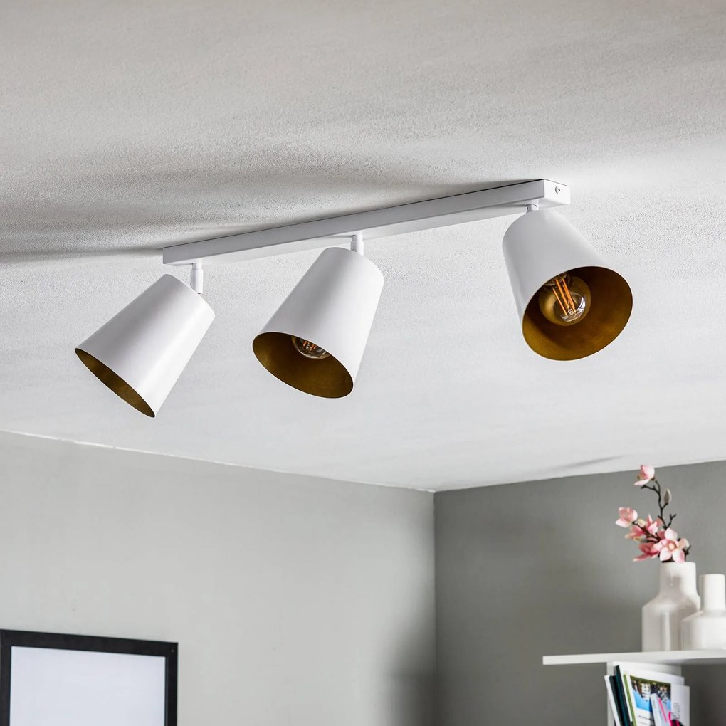 EMIBIG LIGHTING Faretto da soffitto Prism in acciaio, 3 luci, bianco/oro