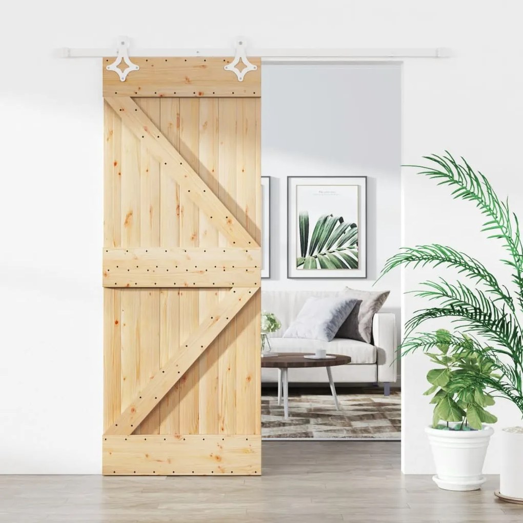 Porta Scorrevole Con Set Hardware 80x210 Cm Legno Massello Pino /