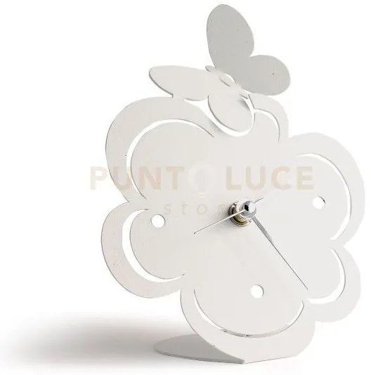 Bomboniera orologio farfallina bianco in ferro 13x17cmh