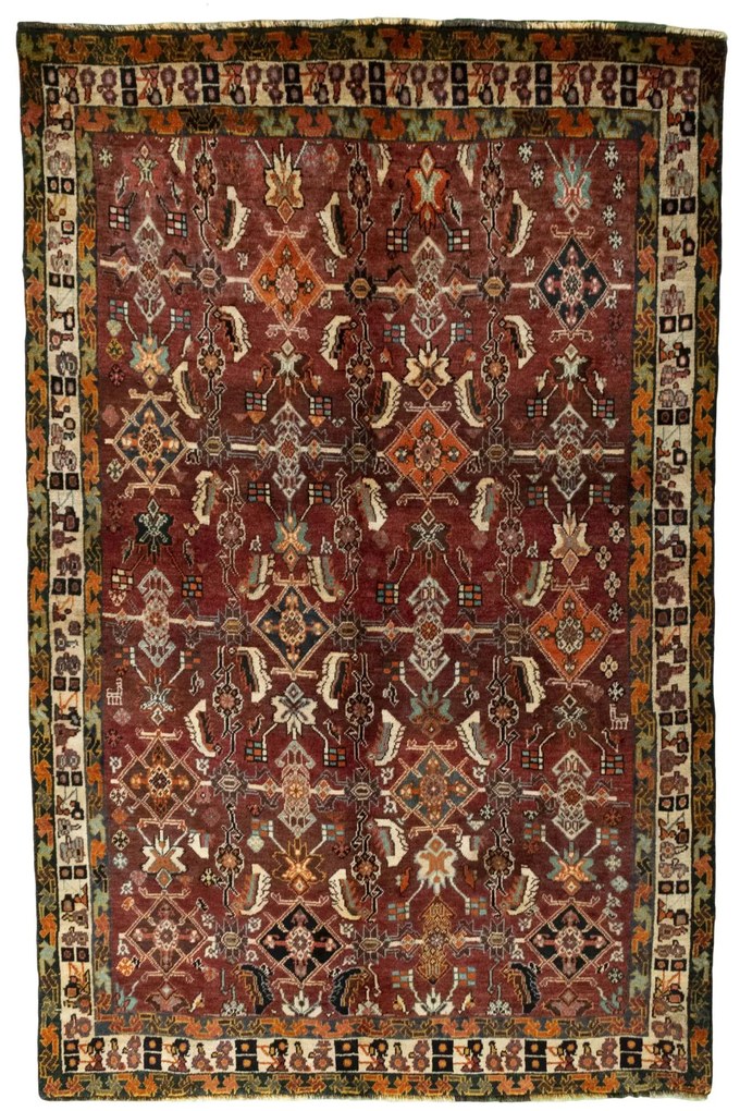 Shiraz Tappeto 150 x 230 Rosso (Iran) Annodato A Mano