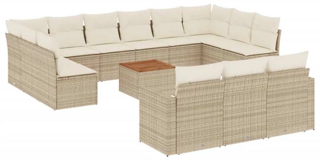 Set divani da giardino 14pz con cuscini in polyrattan beige