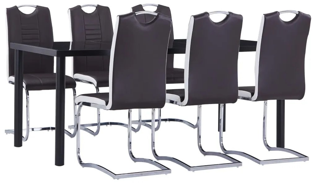 Set Sala Da Pranzo 7 Pz İn Similpelle Marrone /