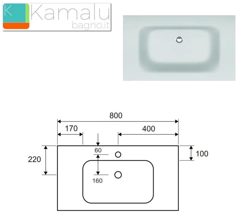 Kamalu - mobiletto metallico a terra 80 cm con lavabo e ripiano net-80