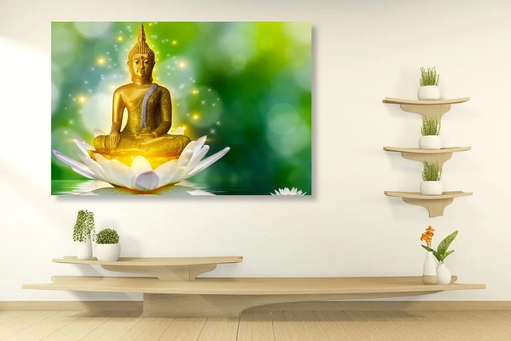 Quadro su tela – Buddha dorato su fiore di loto