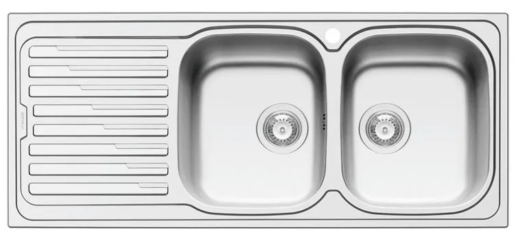 Lavello integrato 2 vasche con gocciolatoio a sinistra DELINIA Amaltia inox L 50 x L 116 cm argento