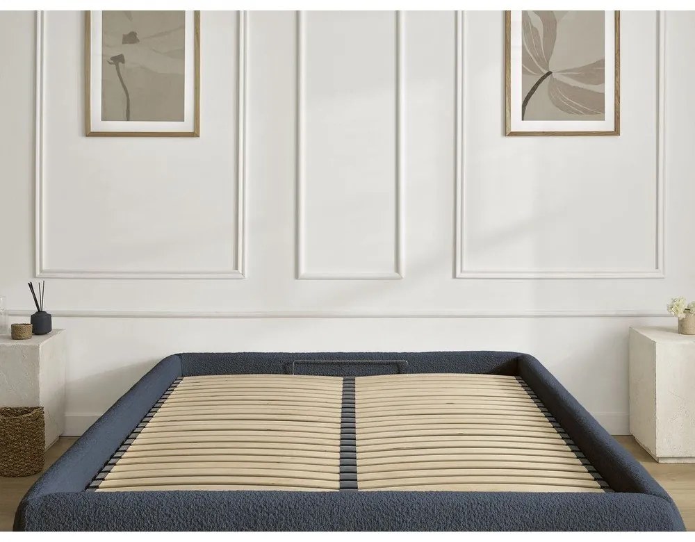 Letto matrimoniale imbottito blu scuro con contenitore/senza testiera con rete inclusa 160x200 cm Inera – Bobochic Paris