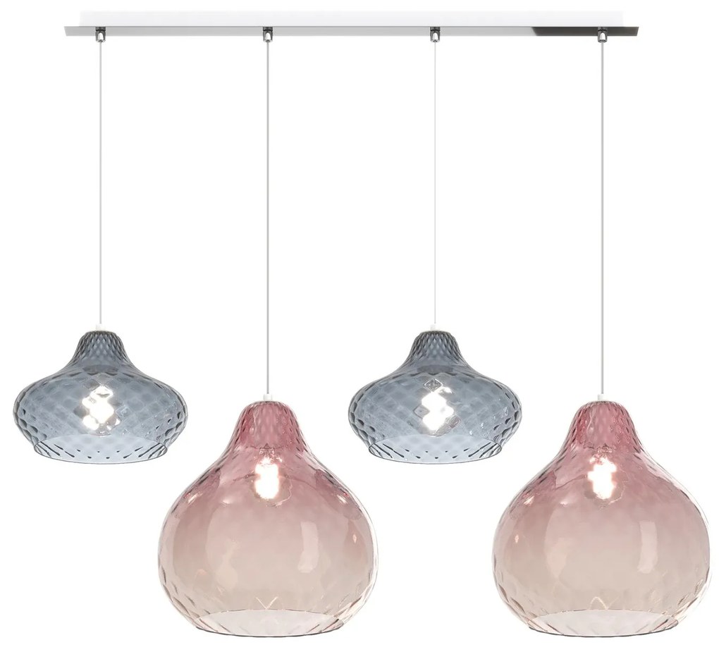 Lampadario Contemporaneo Dress Metallo Cromo Vetro Zaffiro-Ruggine 4 Luci E27