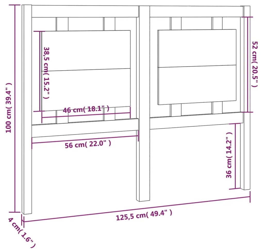 Testiera per Letto Grigia 125,5x4x100 cm Legno Massello di Pino