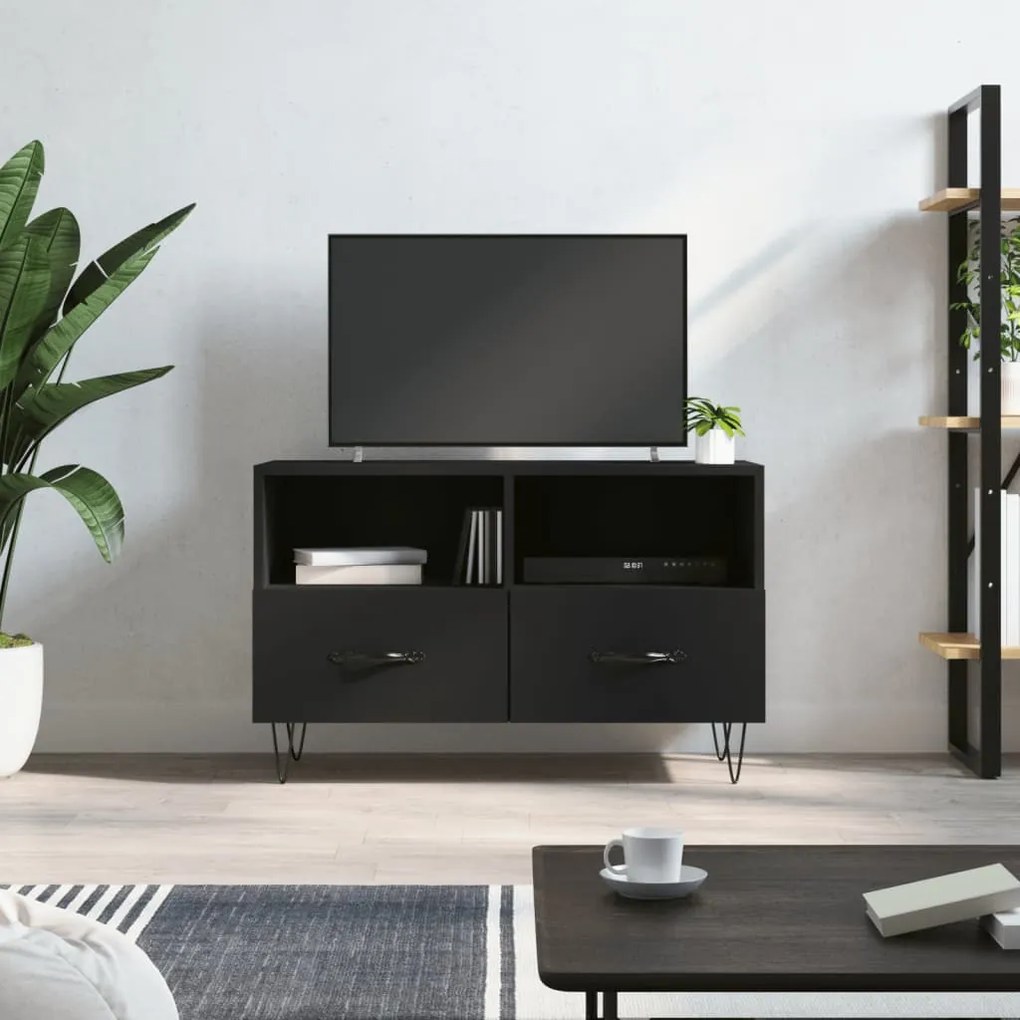 Mobile Porta Tv Nero 80x36x50 Cm İn Legno Multistrato /