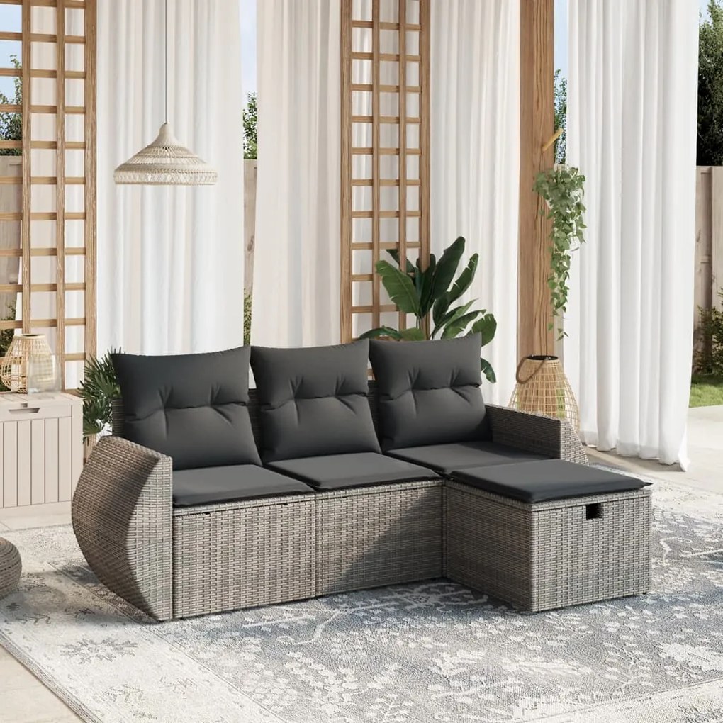 Set Divani da Giardino 4 pz con Cuscini in Polyrattan Grigio