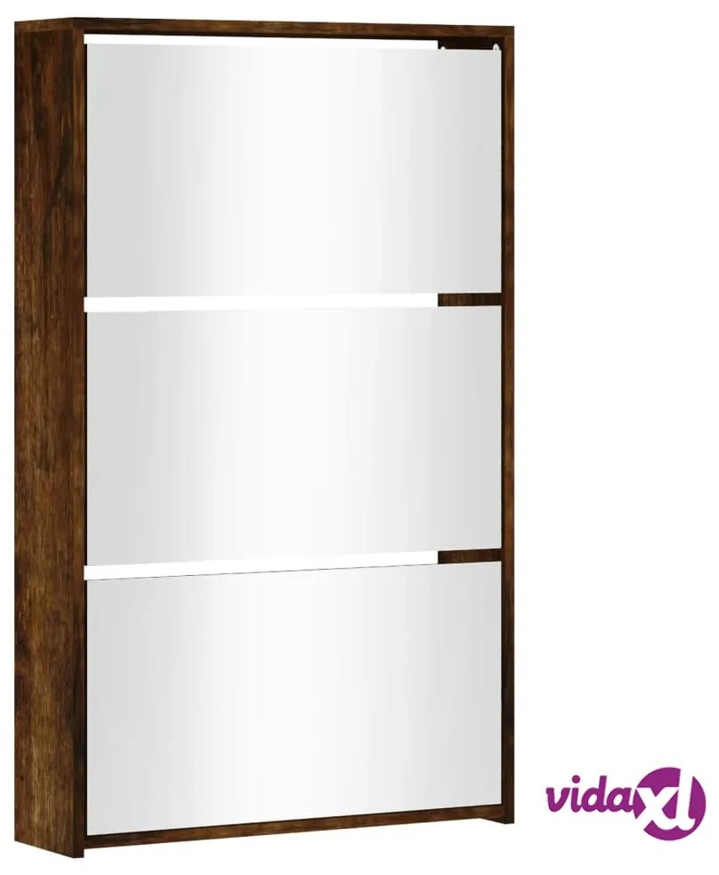 vidaXL Scarpiera con Specchio a 3 Livelli Rovere fumo 63x17x102,5 cm