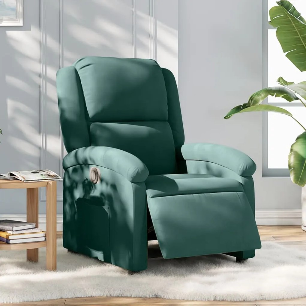 Poltrona Elettrica Reclinabile Verde Scuro İn Vera Pelle /