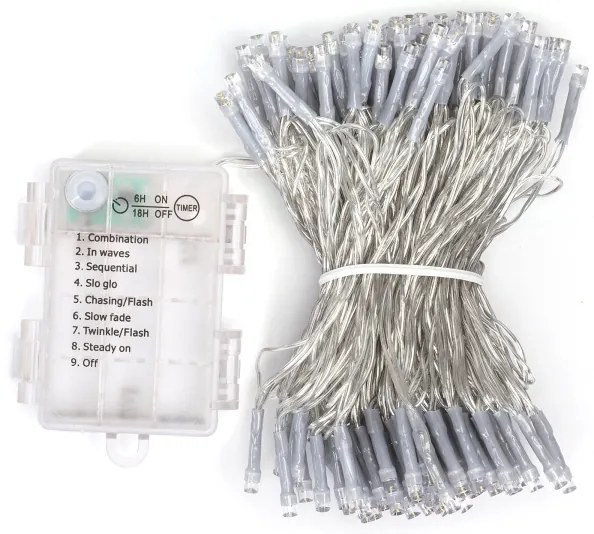 Aigostar - Catena luminosa da esterno LED, 150 LED, 8 funzioni, 3x AA, 15,3 m, IP44, multicolore