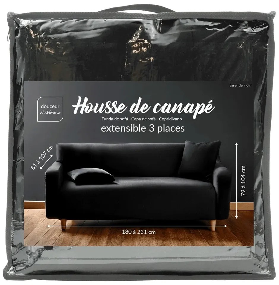 Copridivano nero con rivestimento elastico per divano a 3 posti Mila – douceur d'intérieur