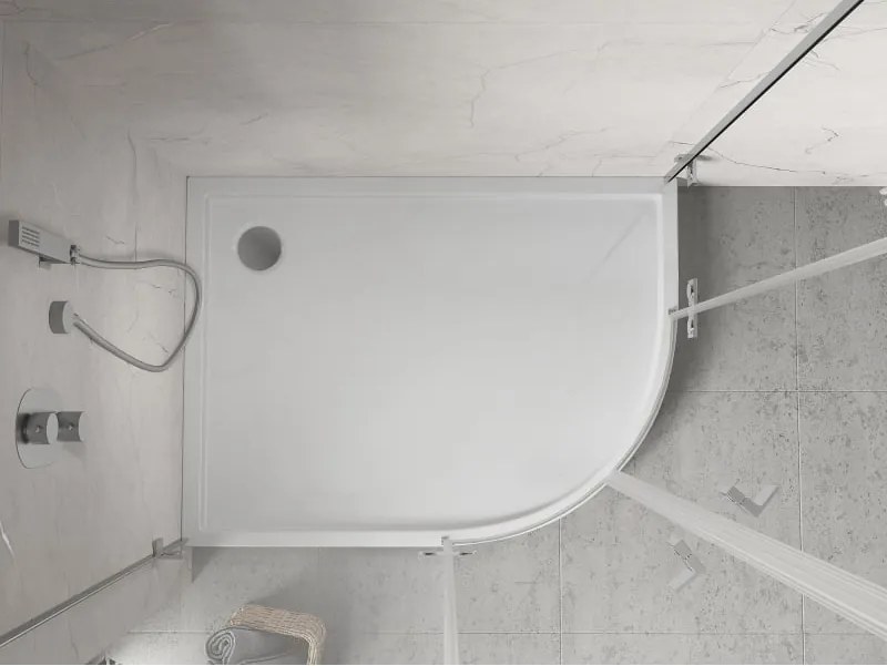 Mexen Flow+ piatto doccia semicircolare asimmetrico sinistro 90 x 80 cm, bianco lucido - 46Q108090LH