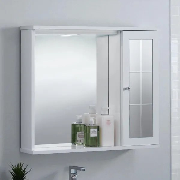 Specchiera da bagno NETTUNO 70 bianco lucido con 1 anta a specchio e luce LED