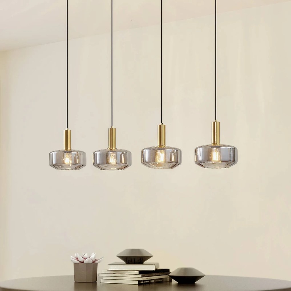 Lampada a sospensione in vetro Hildur Lindby, dimmerabile, Alluminio / Grigio / Zincato, Soggiorno / Sala da pranzo, Vetro, Lampada a sospensione