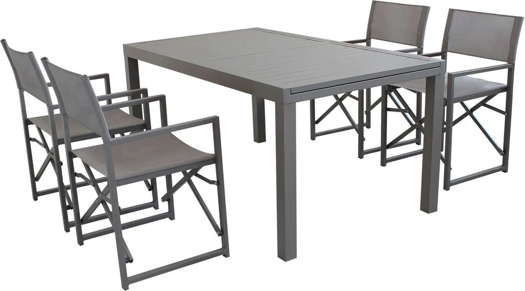 DEXTER - set tavolo in alluminio cm 160/240 x 90 x 75 h con 4 poltrone Carpenter