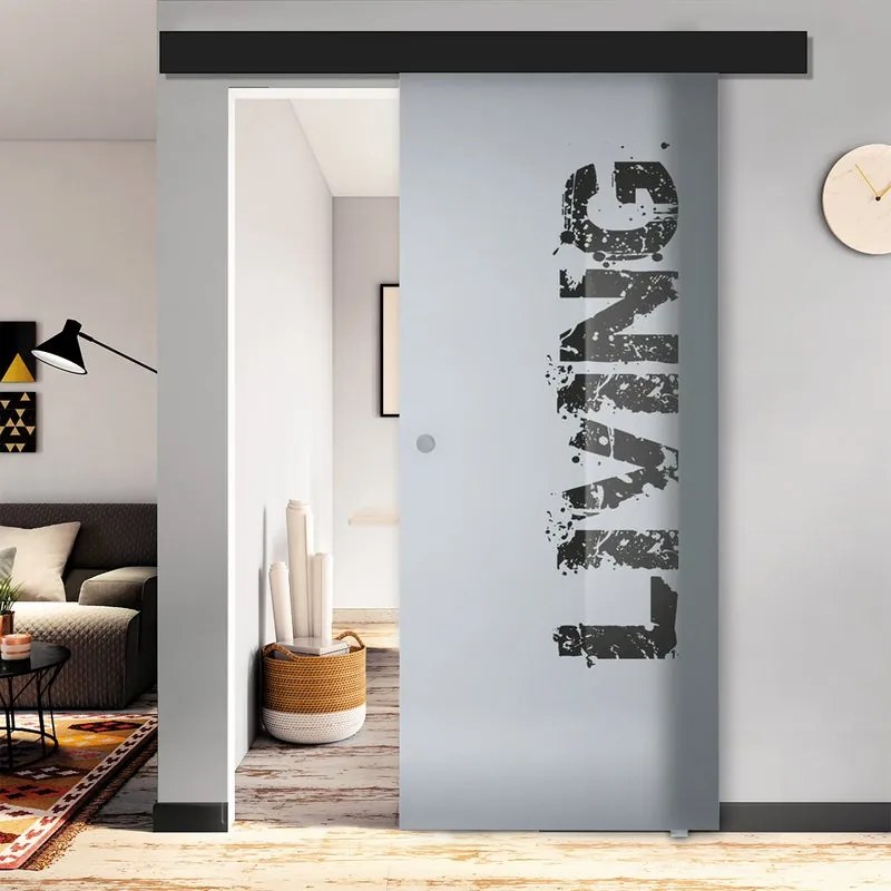 Porta scorrevole Living in vetro multicolore, L 88 x H 215 cm, con binario Atelier nero Reversibile