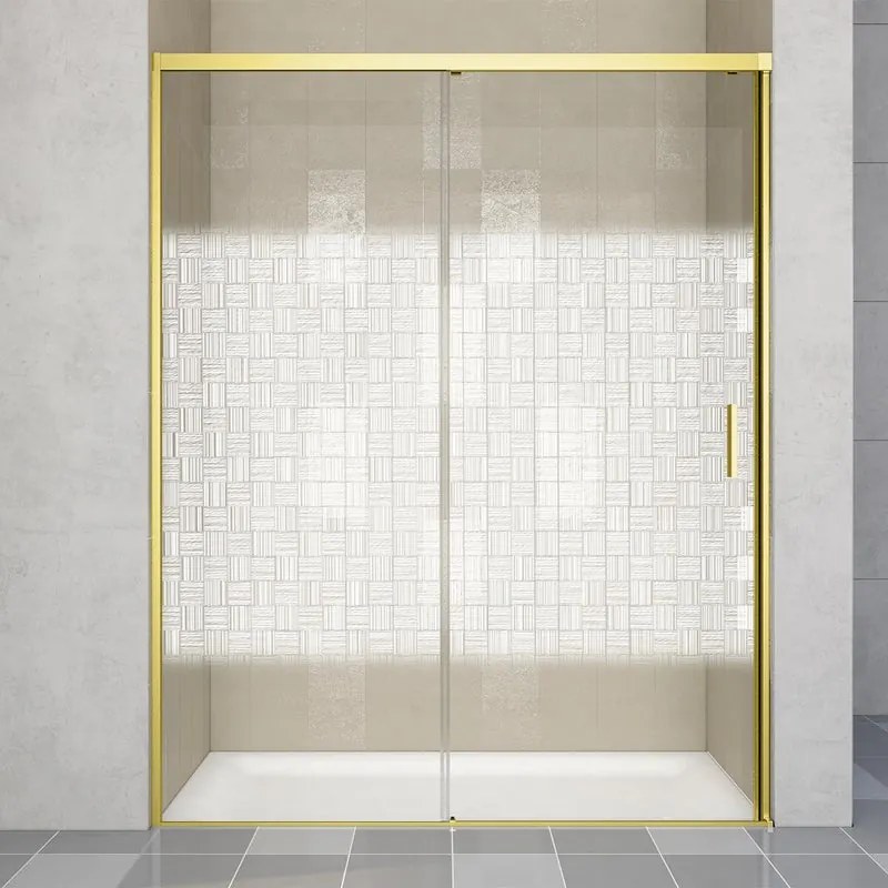 Porta doccia scorrevole Jazz, L 138-139.5 cm x H 200 cm x SP 6 mm, profilo dorato, vetro smerigliato