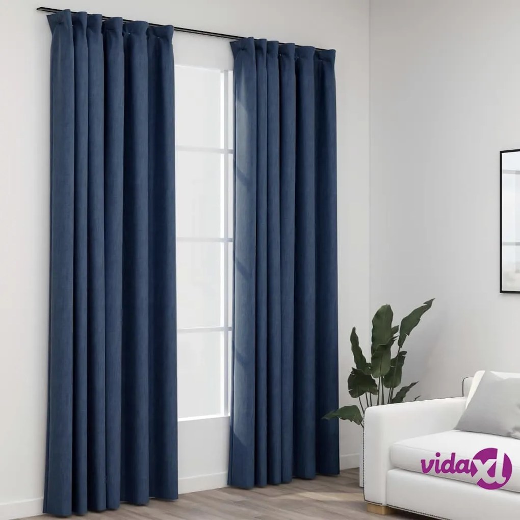 vidaXL Tende Oscuranti con Ganci Effetto Lino 2 pz Blu 140x225 cm