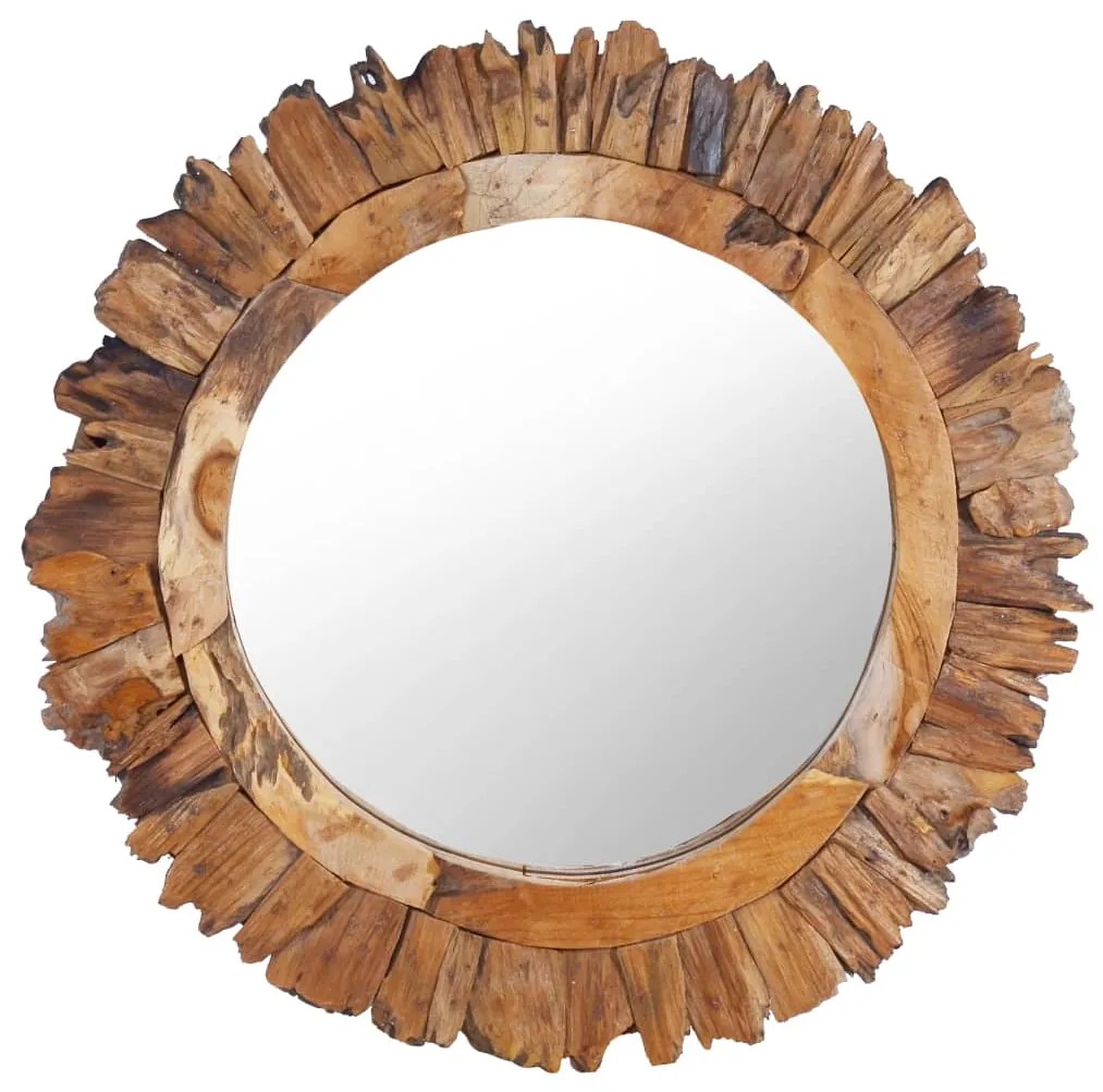 Specchio Da Parete 60 Cm İn Legno Di Teak Rotondo /