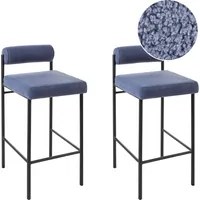 Set di 2 sedie da bar con seduta imbottita in tessuto boucle senza braccioli gambe nere blu stile moderno Sala da pranzo Cucina