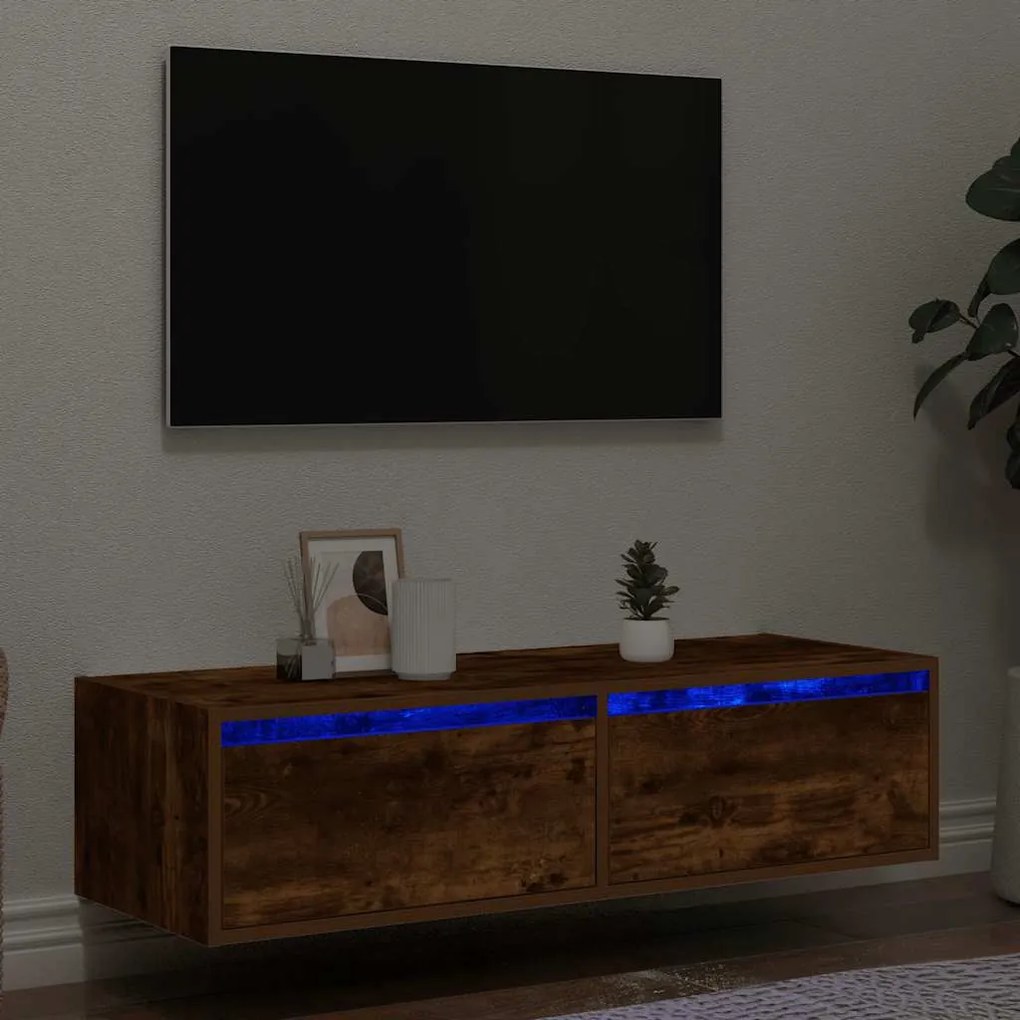 Mobile Porta Tv Con Luci Led Rovere Fumo 100x35,5x25 Cm /