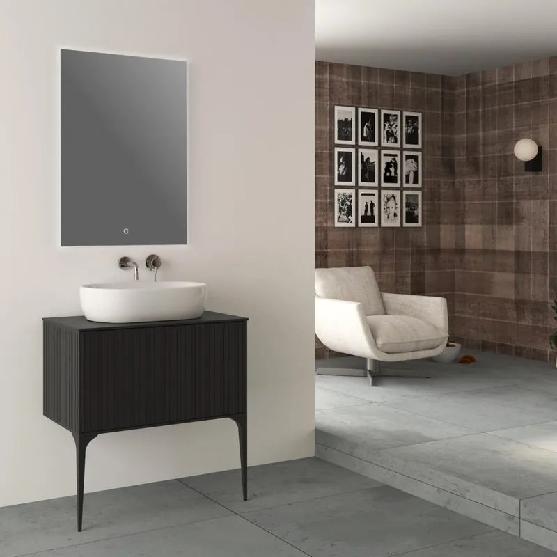 Mobile da bagno sospeso sotto lavabo Domino di Baden Haus L 80 x H 43 x P 46 cm nero cannettato opaco, 1 cassetto