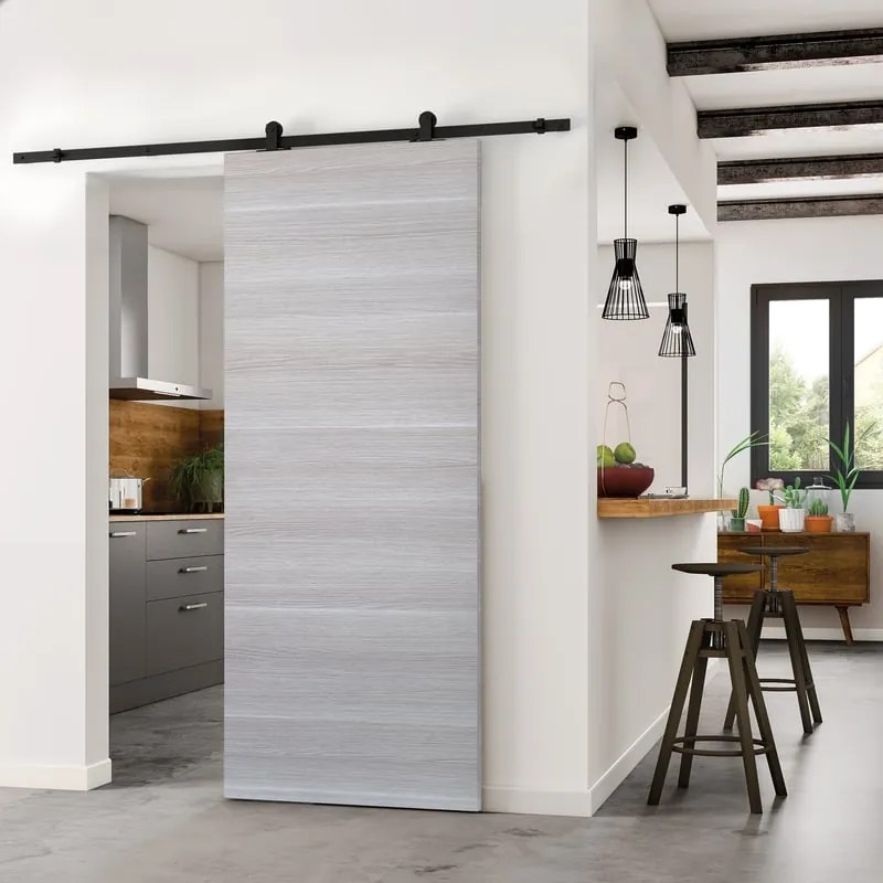 Porta scorrevole reversibile Corn in mdf grigio, L 92.5 x H 211.5 cm, con binario Retro