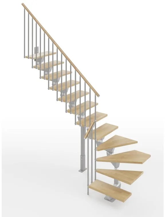Scala a rampa ¼ di giro Vida IRIS, larghezza 60 cm, struttura in acciaio grigio argento, gradini in legno faggio, colore faggio
