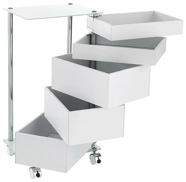 Carrello bagno trasportabile in acciaio cromato con 5 cassetti girevoli
