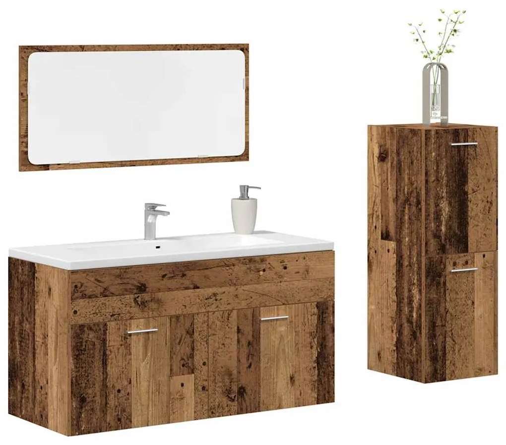 Set Mobili Da Bagno 3 Pz Legno Antico İn Legno Multistrato /