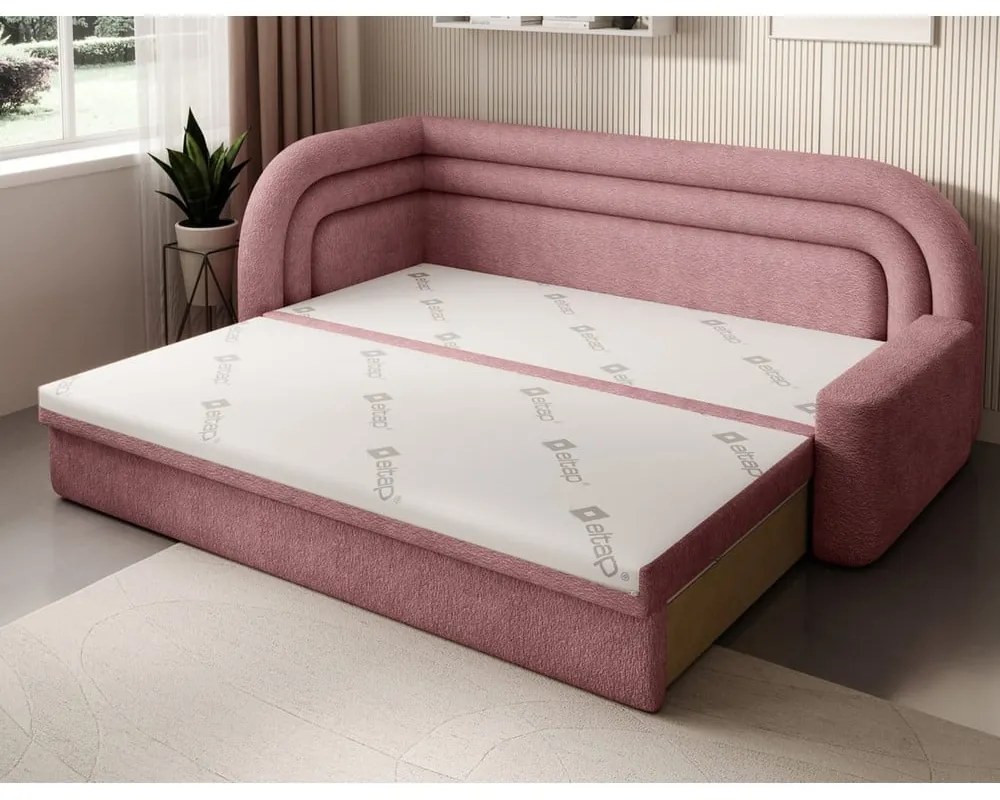 Divano rosa allungabile/con contenitore con penisola a sinistra e rivestimento in ciniglia 223 cm Fabillo – ELTAP